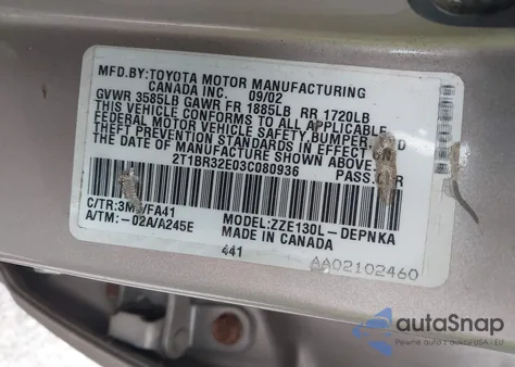 2003 Toyota Corolla Le from USA, damaged, VIN 2T1BR32E03C080936